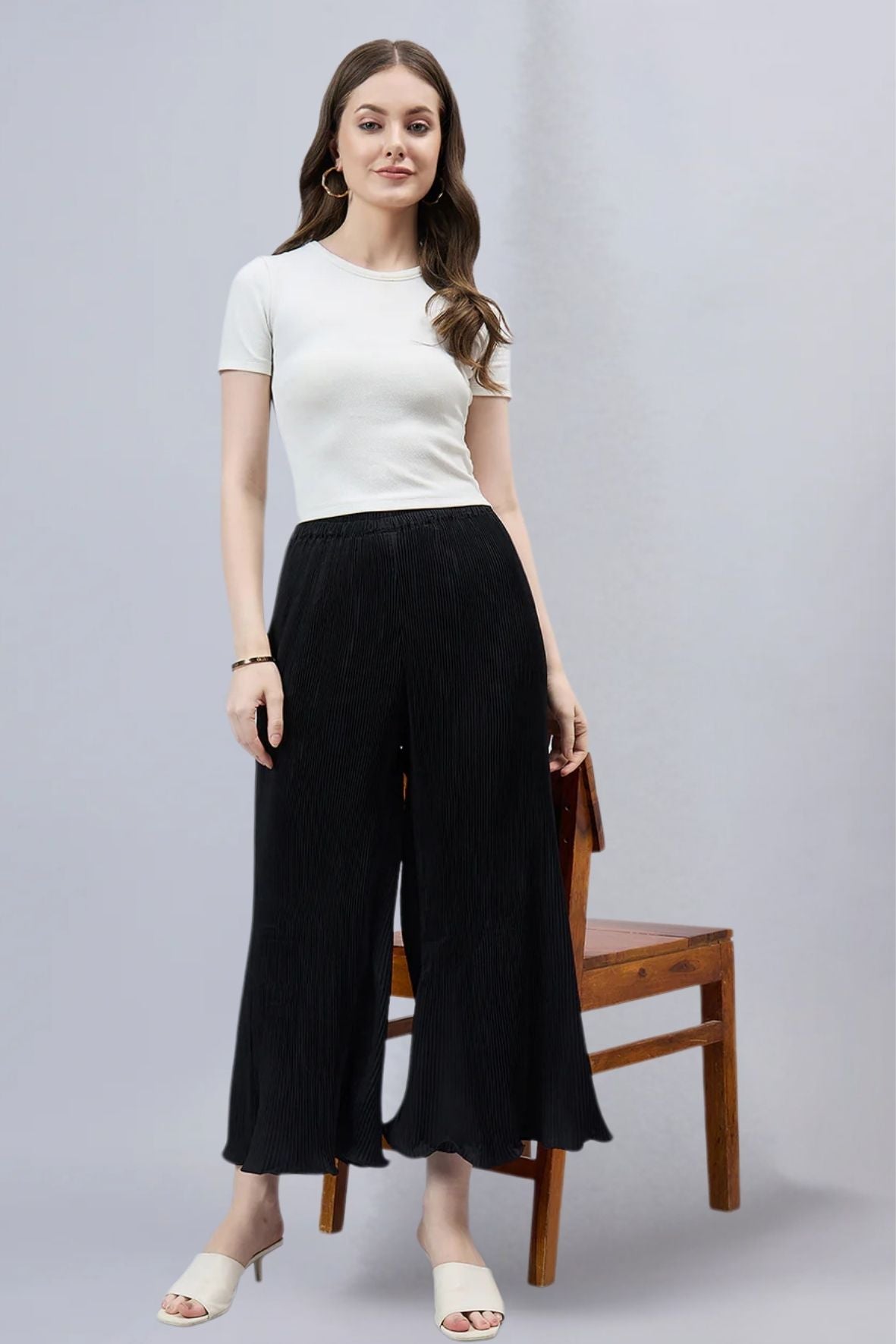 Black Pleated Chiffon Palazzo