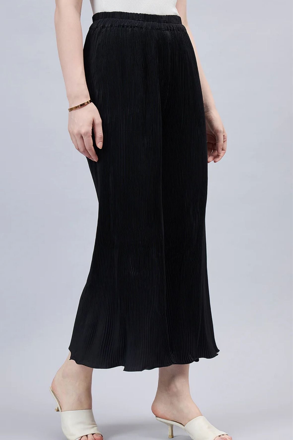 Black Pleated Chiffon Palazzo