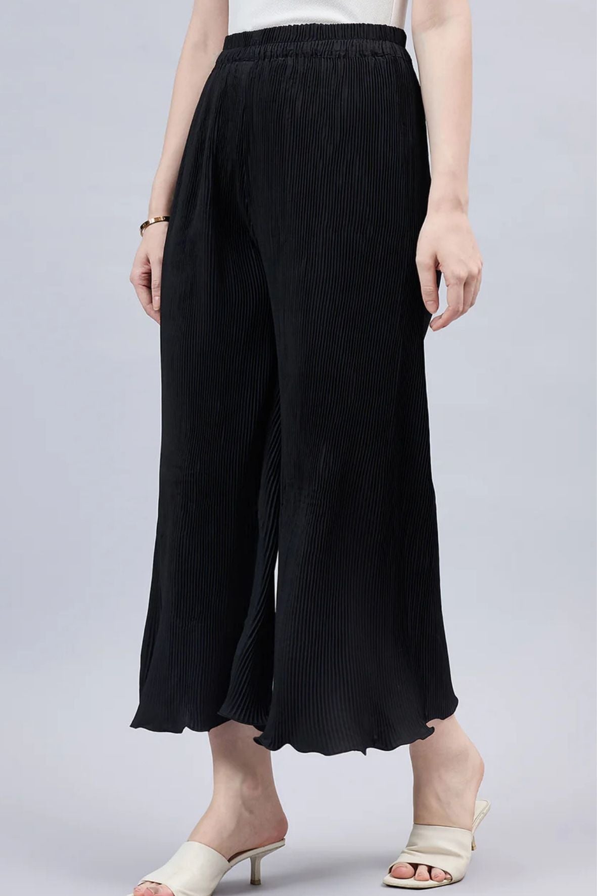 Black Pleated Chiffon Palazzo