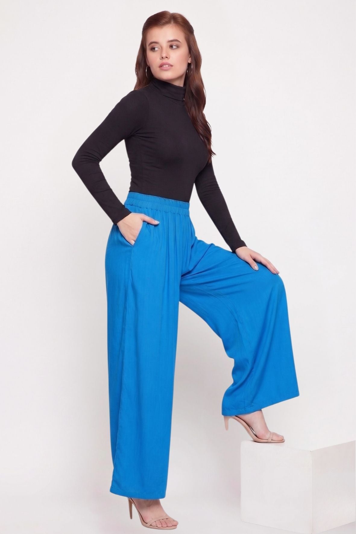 Sky Blue Plain Rayon Palazzo