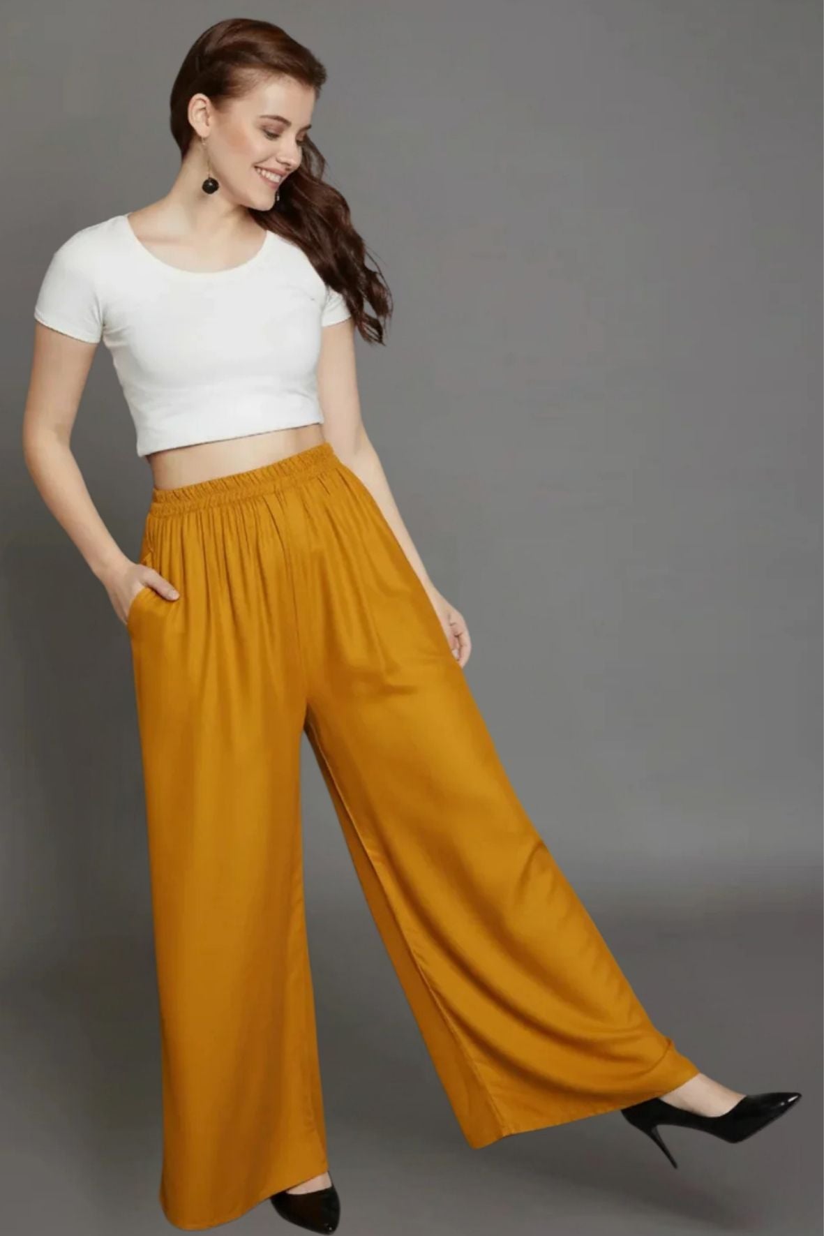 Mustard Plain Rayon Palazzo
