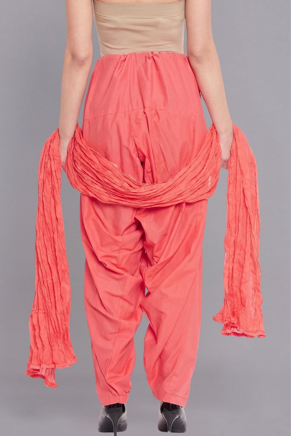 Peach Cotton Plain Patiala with Dupatta
