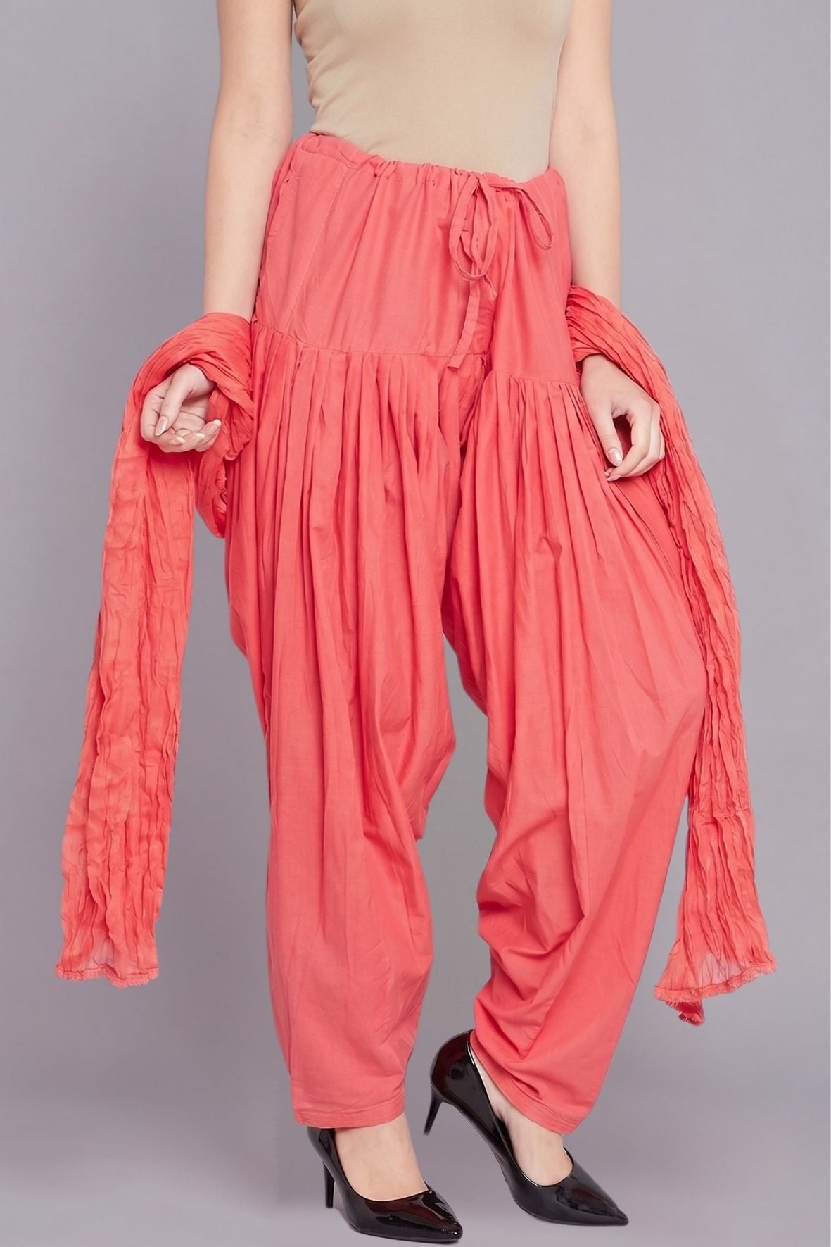 Peach Cotton Plain Patiala with Dupatta