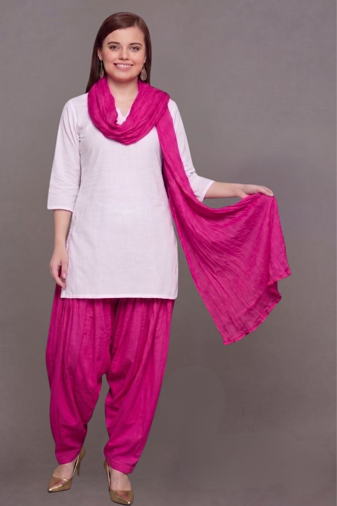 Pink Cotton Plain Patiala with Dupatta