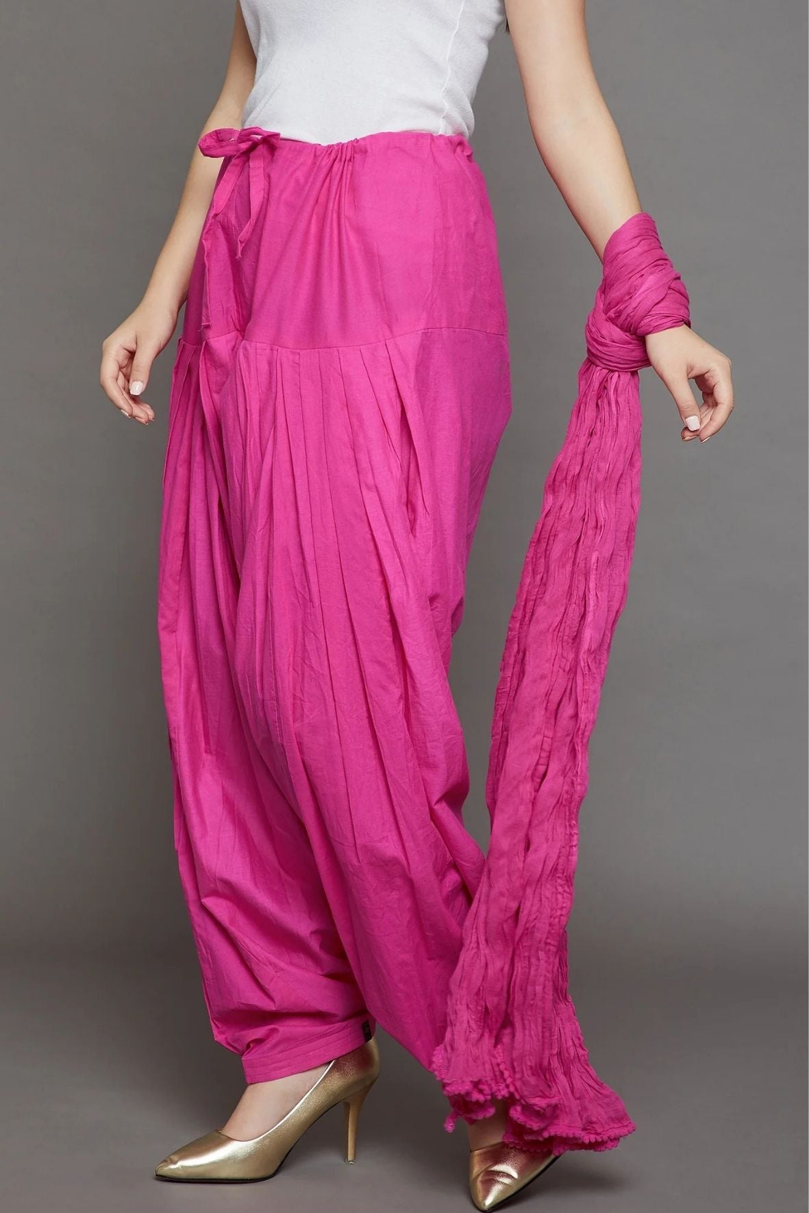 Pink Cotton Plain Patiala with Dupatta