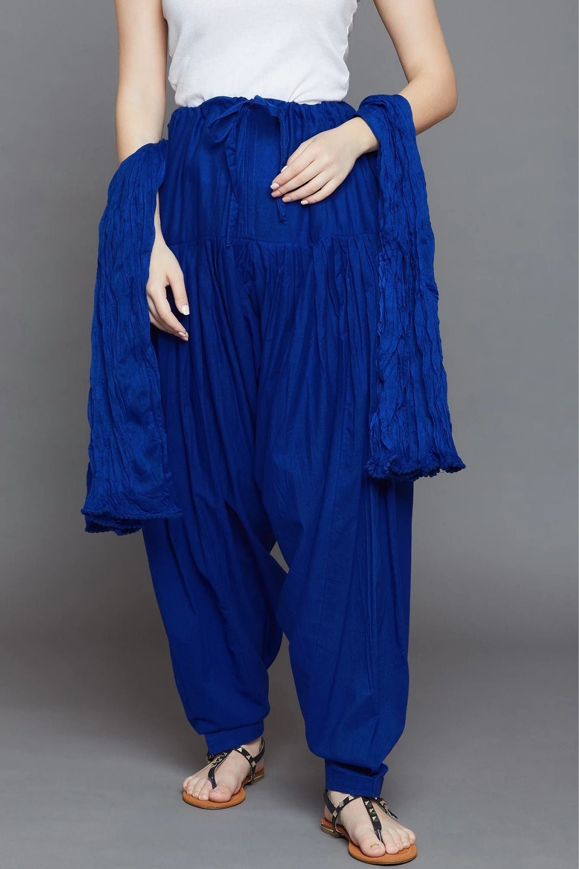 Royal Blue Cotton Plain Patiala with Dupatta