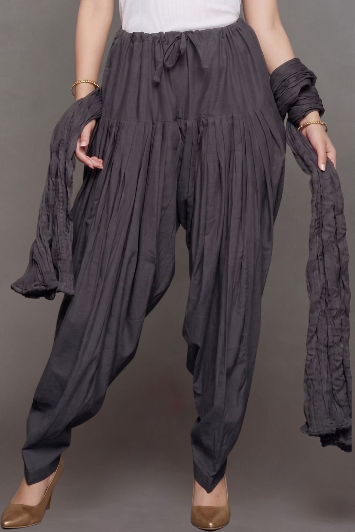 Dark Grey Cotton Plain Patiala with Dupatta