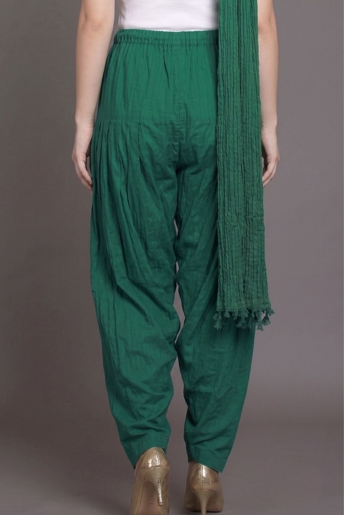 Bottle Green Plain Cotton Patiala with Dupatta