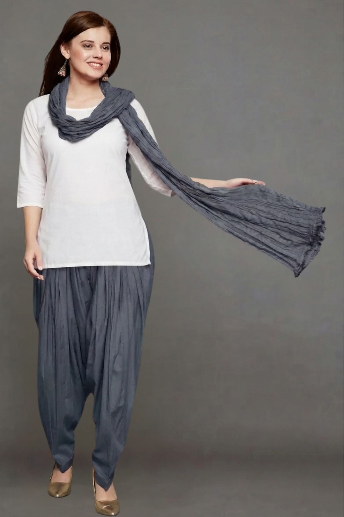 Slate Grey Plain Cotton Patiala with Dupatta