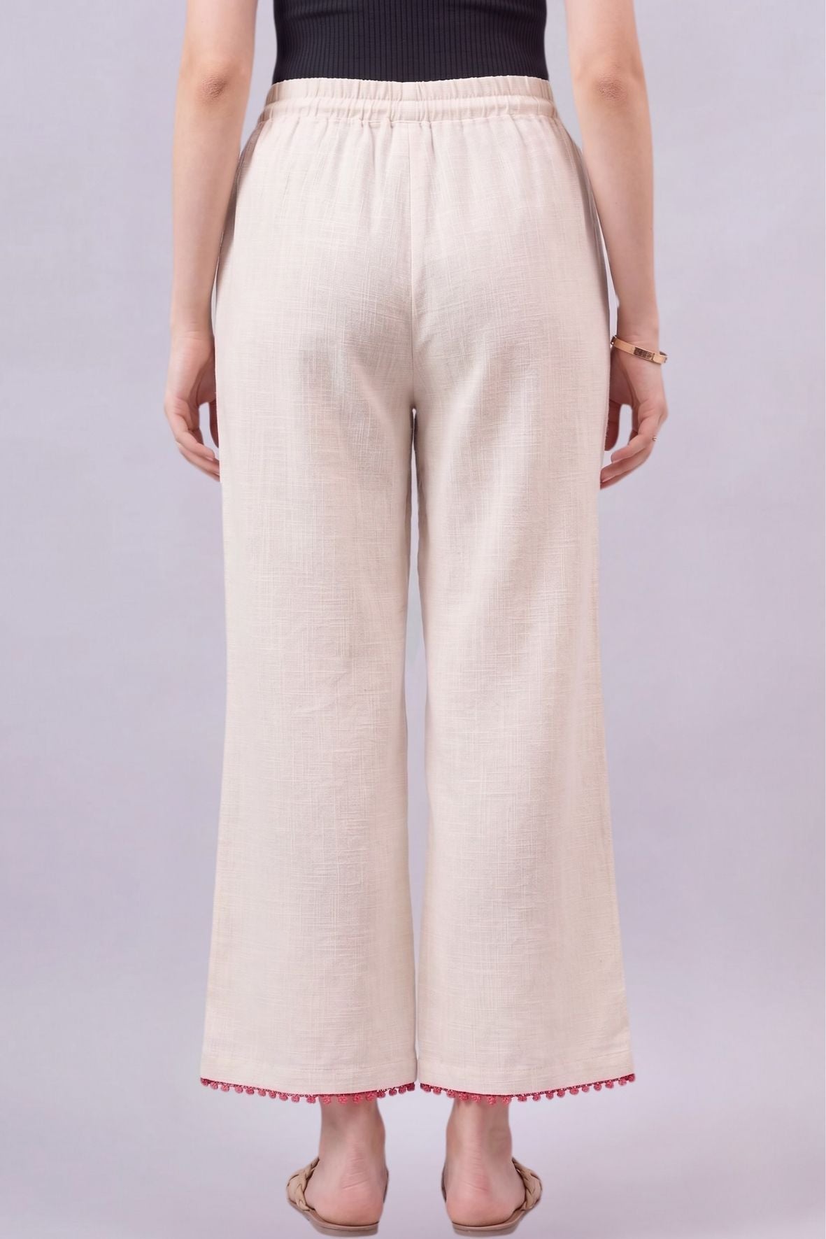 Cotton Palazzo With Pink Lace Detailing