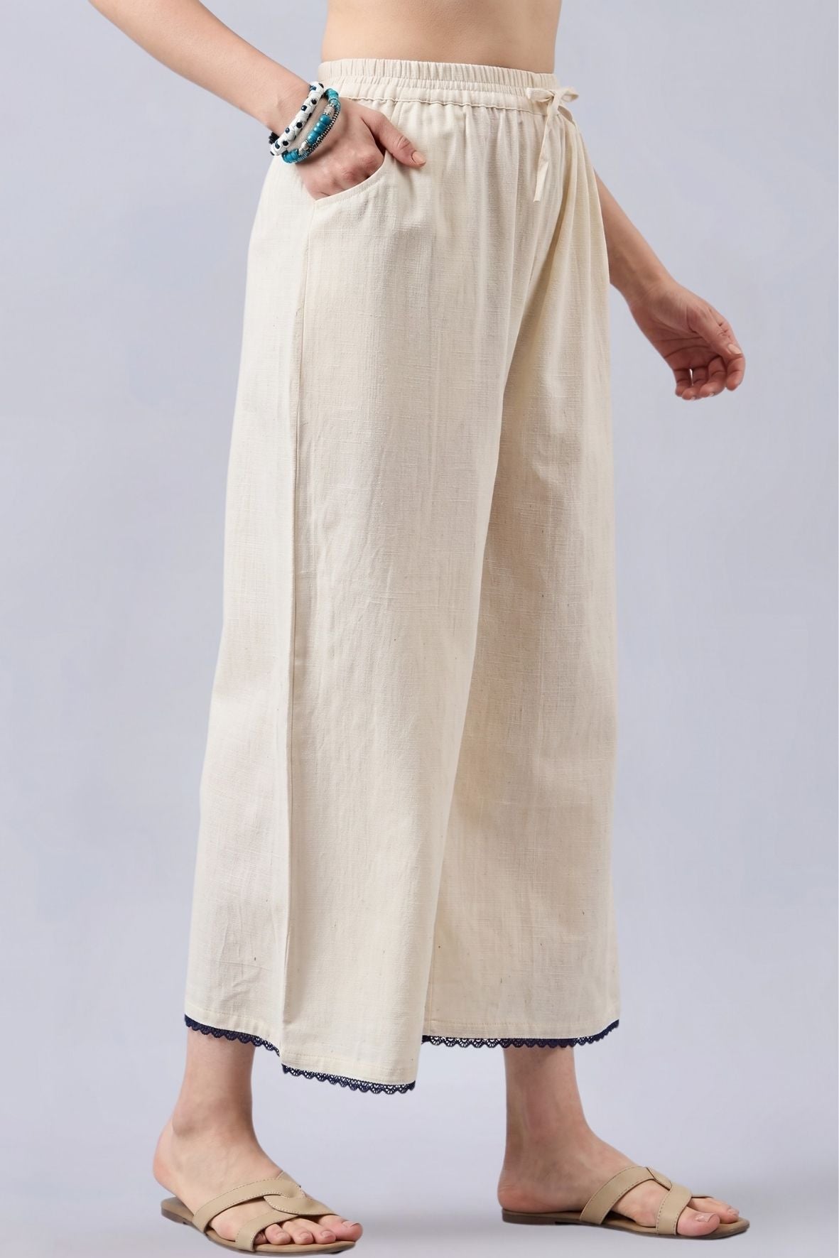 Cotton Palazzo With Royal Blue Lace Detailing