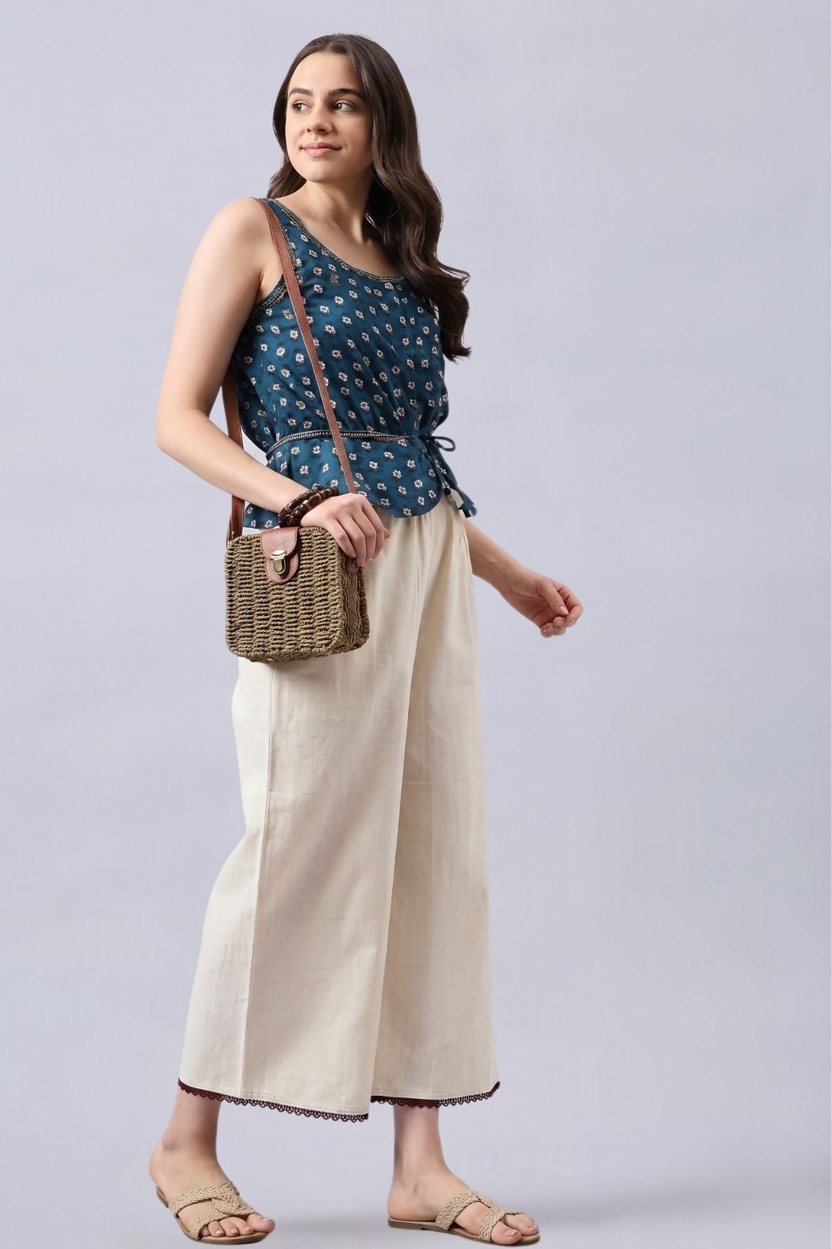 Cotton Palazzo With Pink Lace Detailing