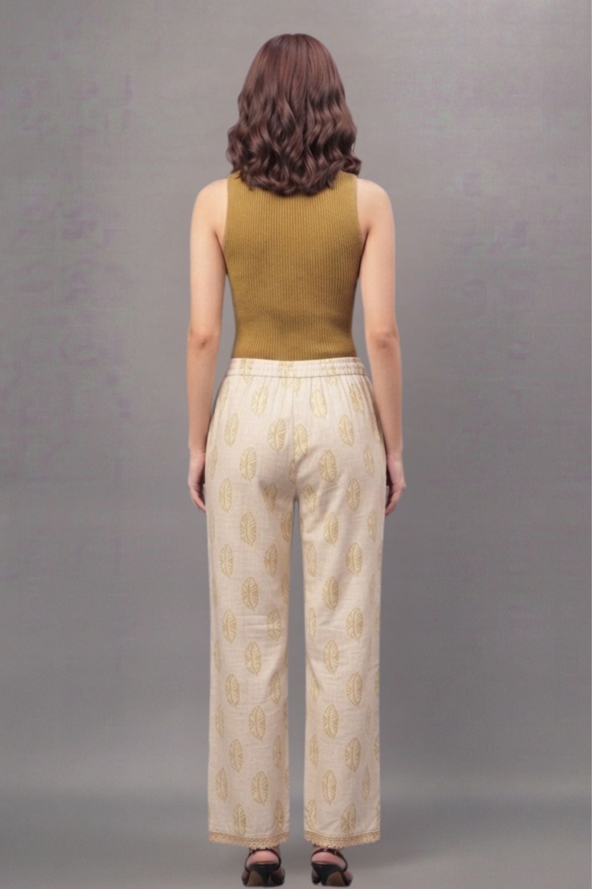 Ivory Mustard Buti Print Cotton Lace Palazzo