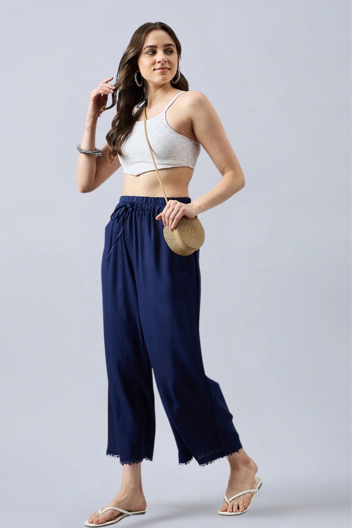Navy Blue Lace Palazzos