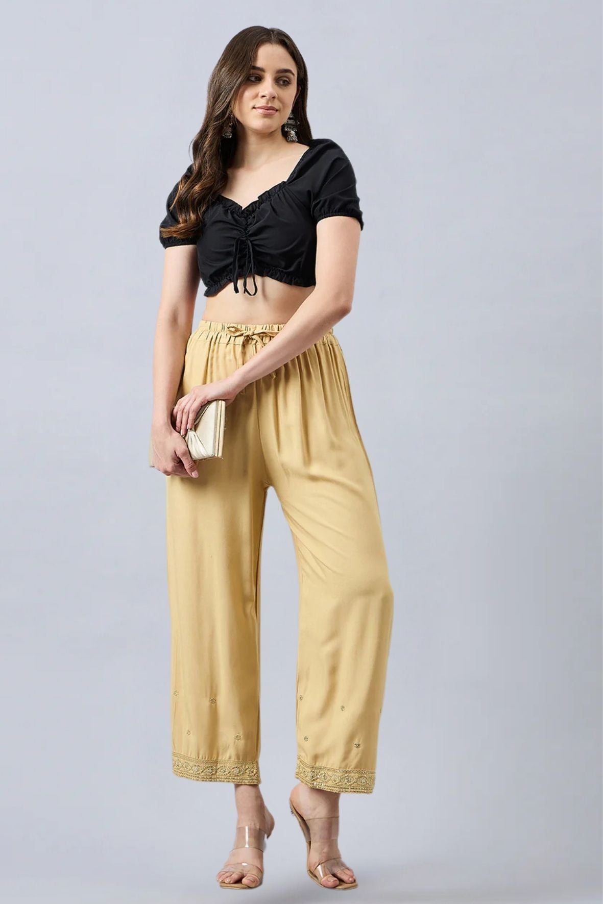Beige Embellished Palazzo