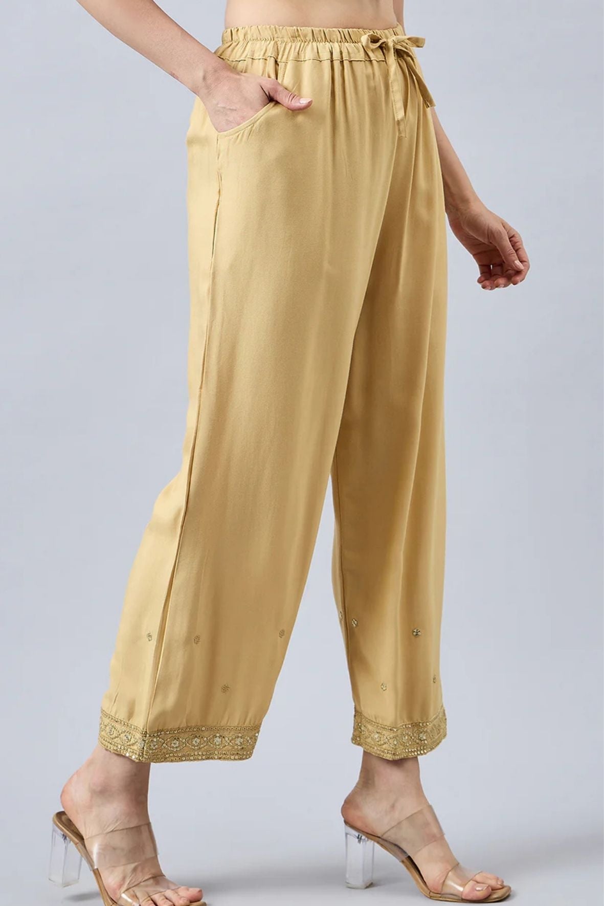 Beige Embellished Palazzo