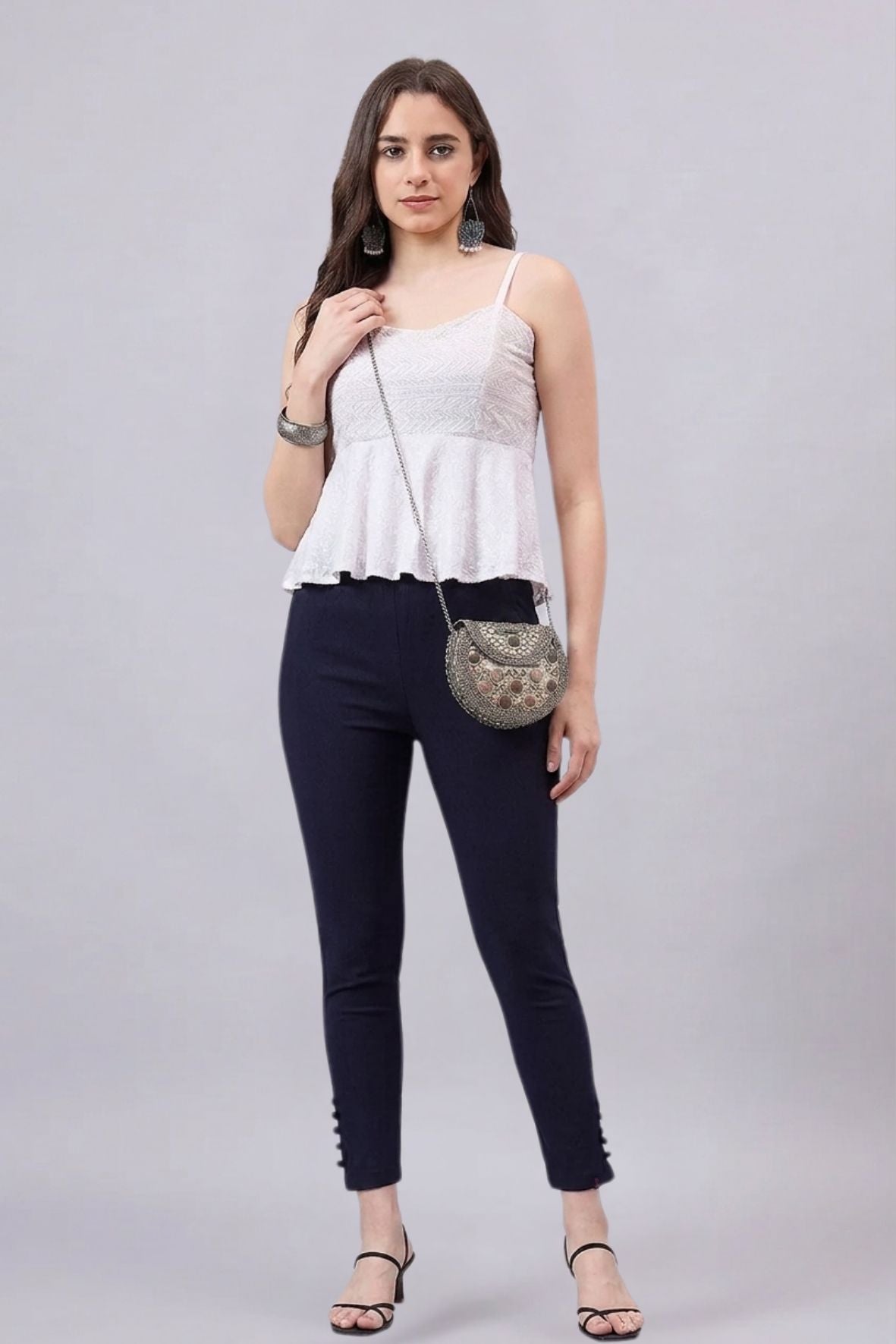 Navy Blue Regular Fit Potli Pants