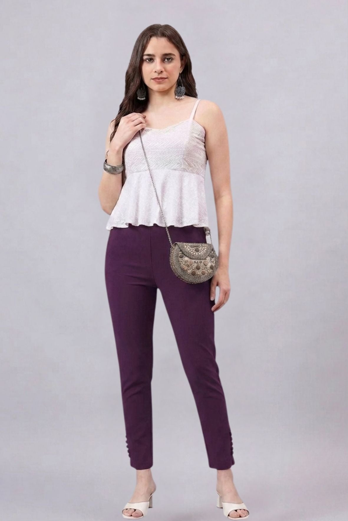 Purple Regular Fit Potli Pants