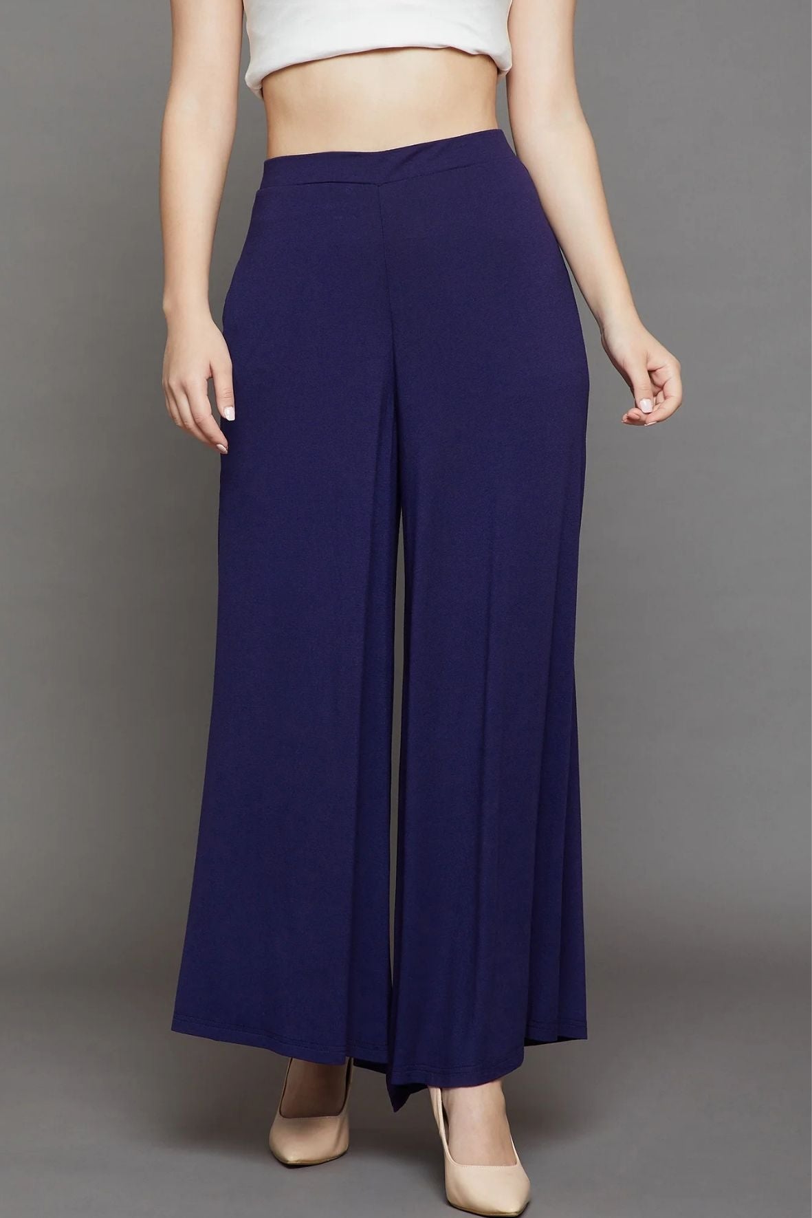 Navy Blue Plain Viscose Palazzo
