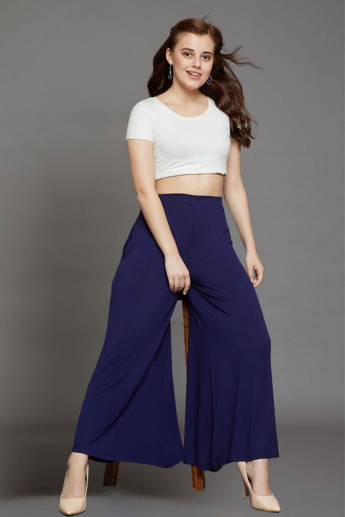 Navy Blue Plain Viscose Palazzo