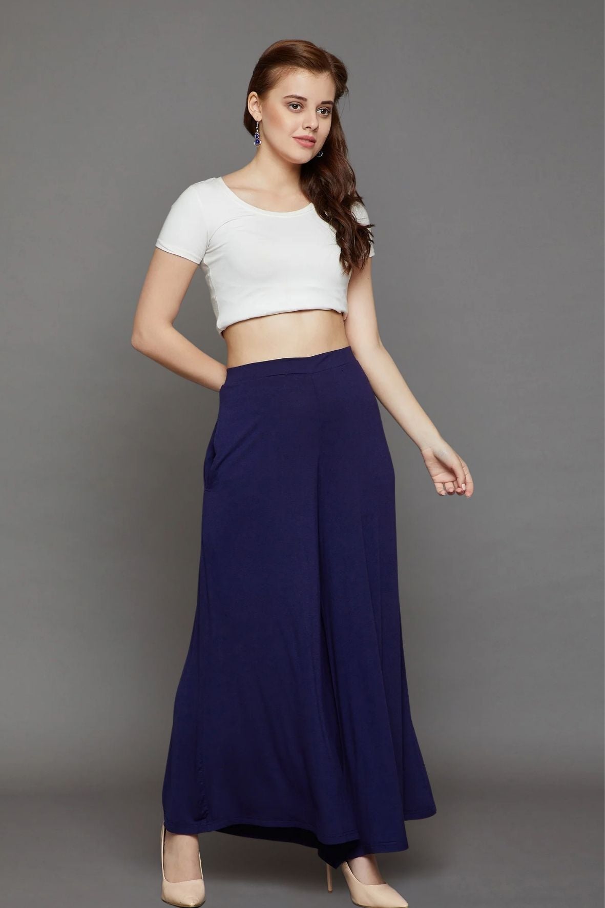 Navy Blue Plain Viscose Palazzo