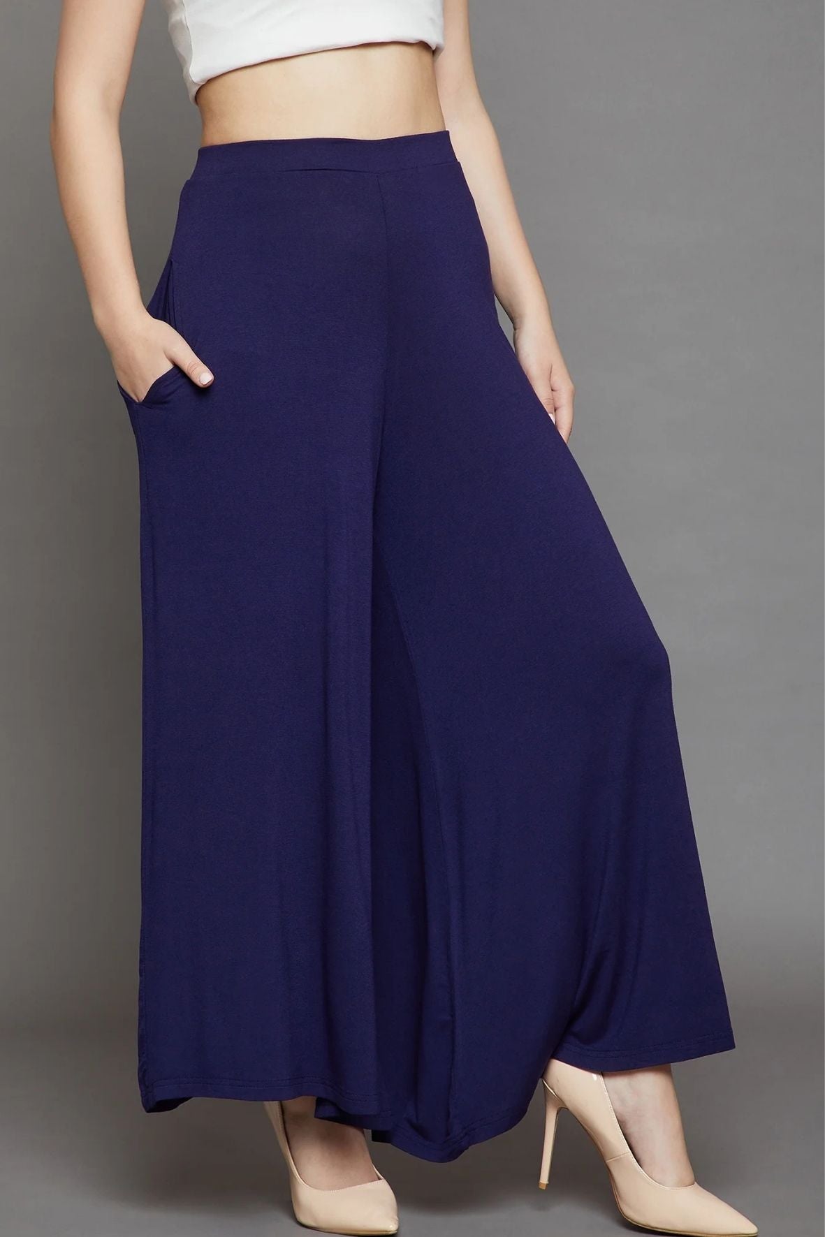 Navy Blue Plain Viscose Palazzo
