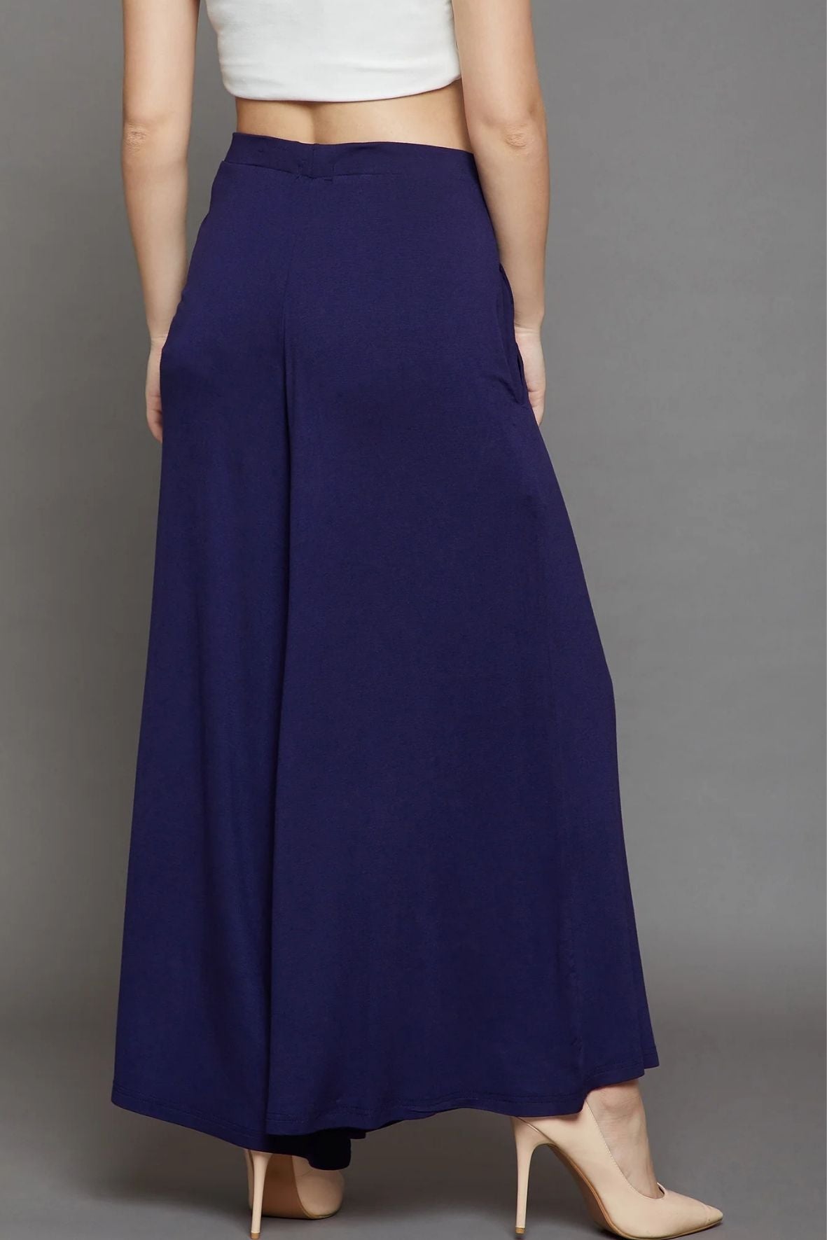 Navy Blue Plain Viscose Palazzo