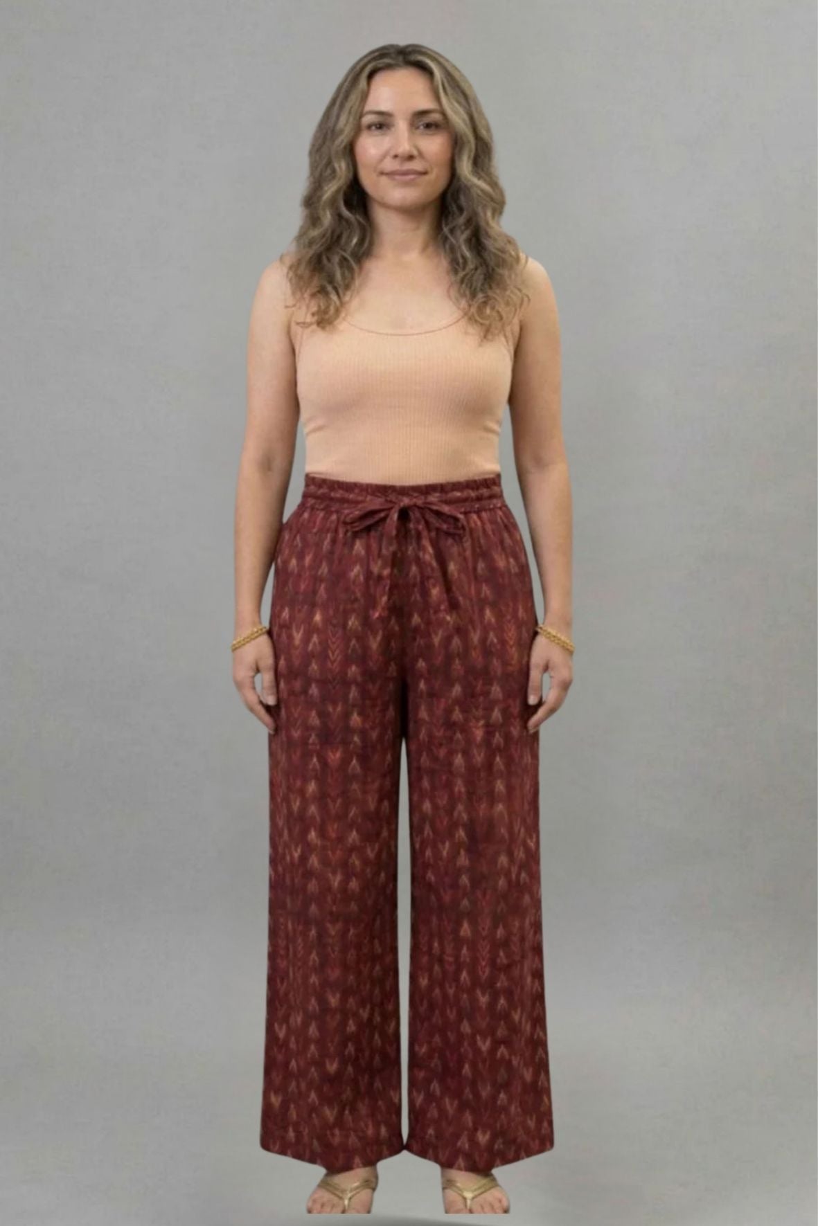 Maroon Ikat Printed Palazzo
