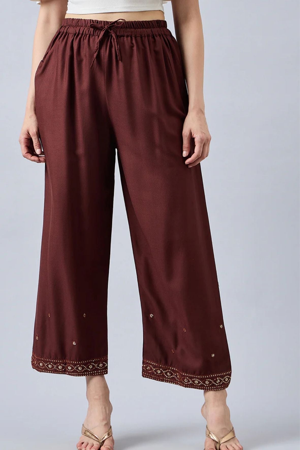 Brown Embellished Palazzo