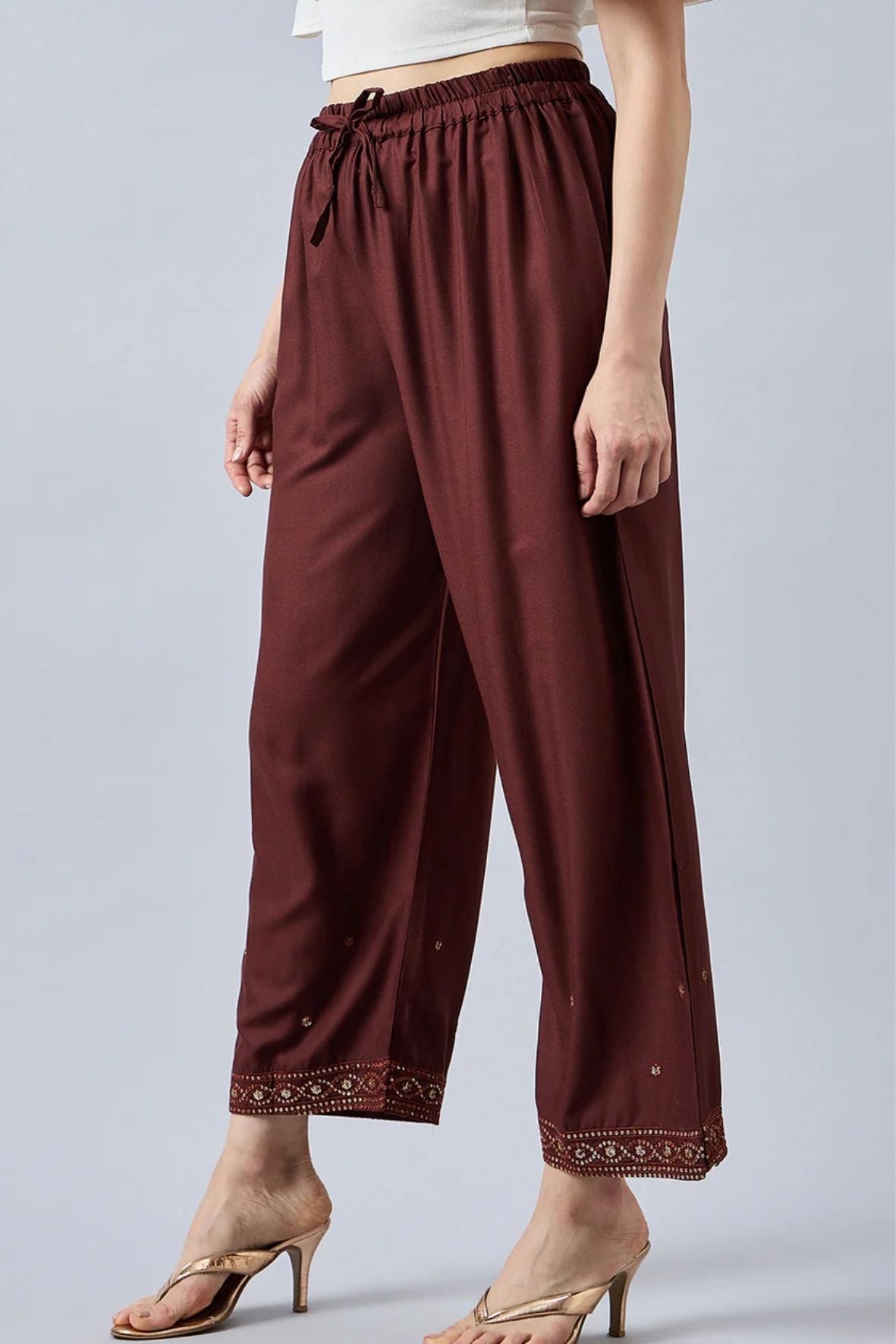 Brown Embellished Palazzo