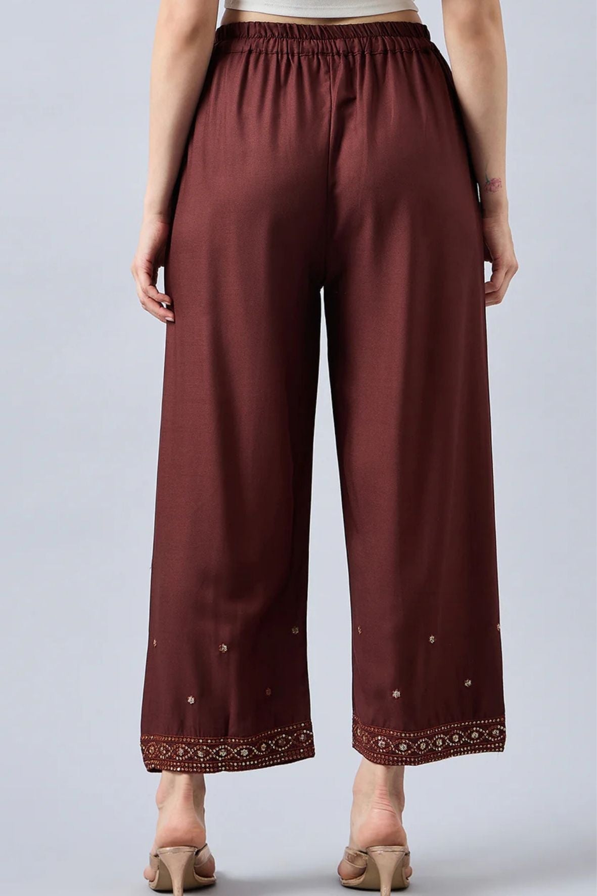 Brown Embellished Palazzo