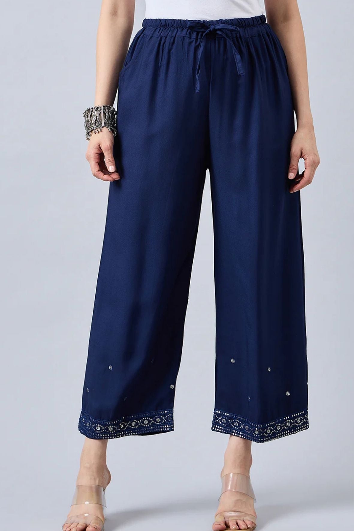 Navy Blue Embellished Palazzo