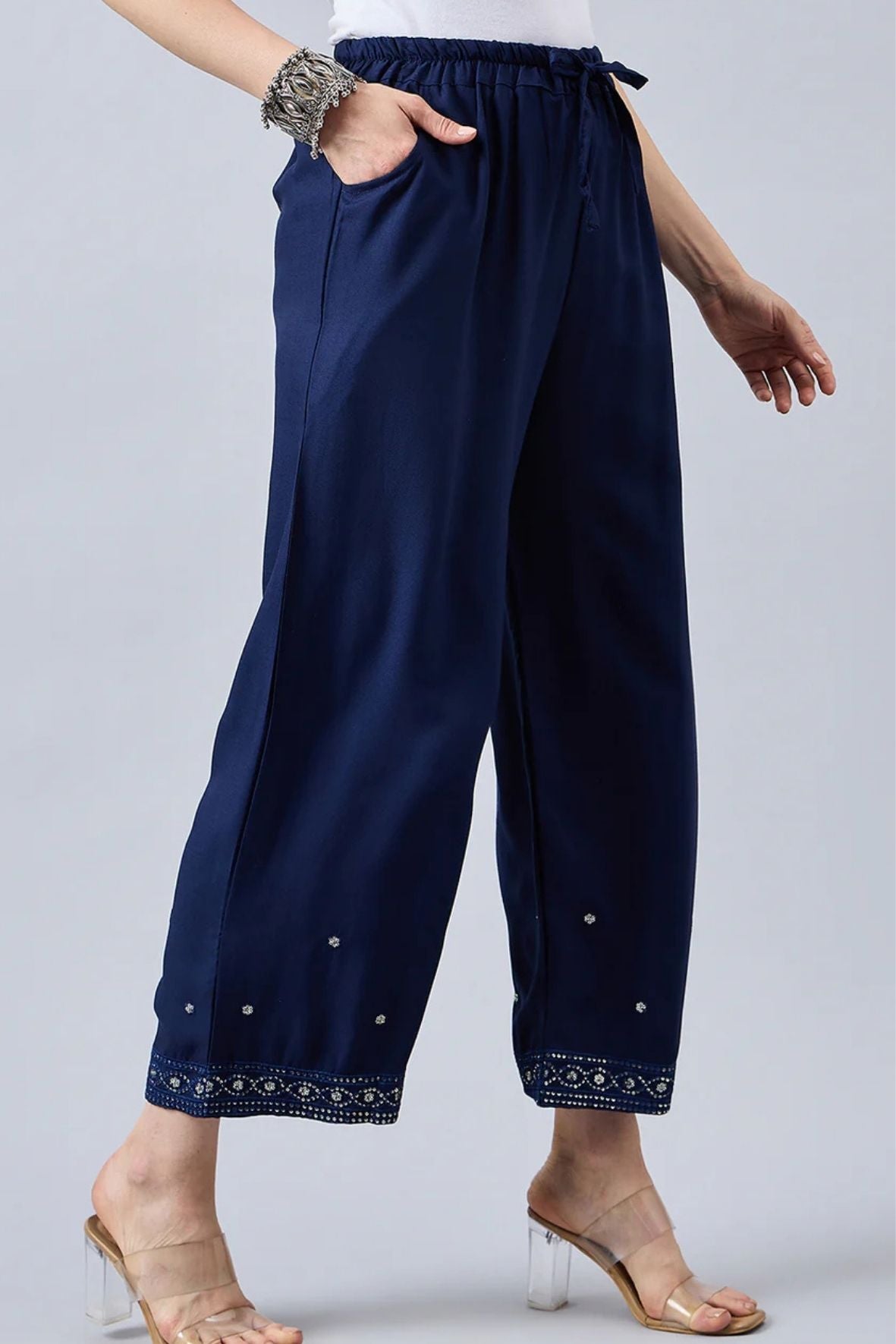 Navy Blue Embellished Palazzo