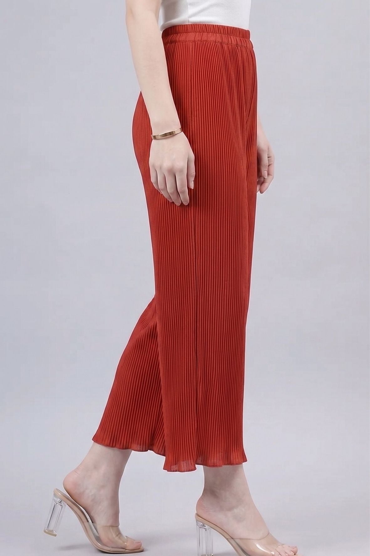Red Pleated Chiffon Palazzo