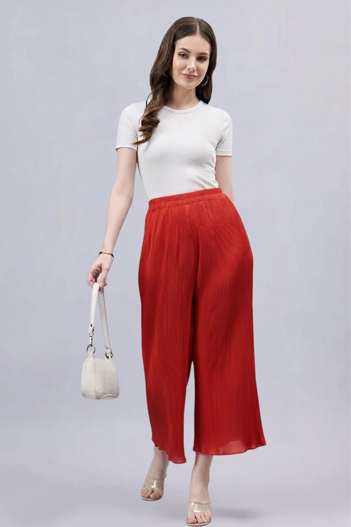 Red Pleated Chiffon Palazzo