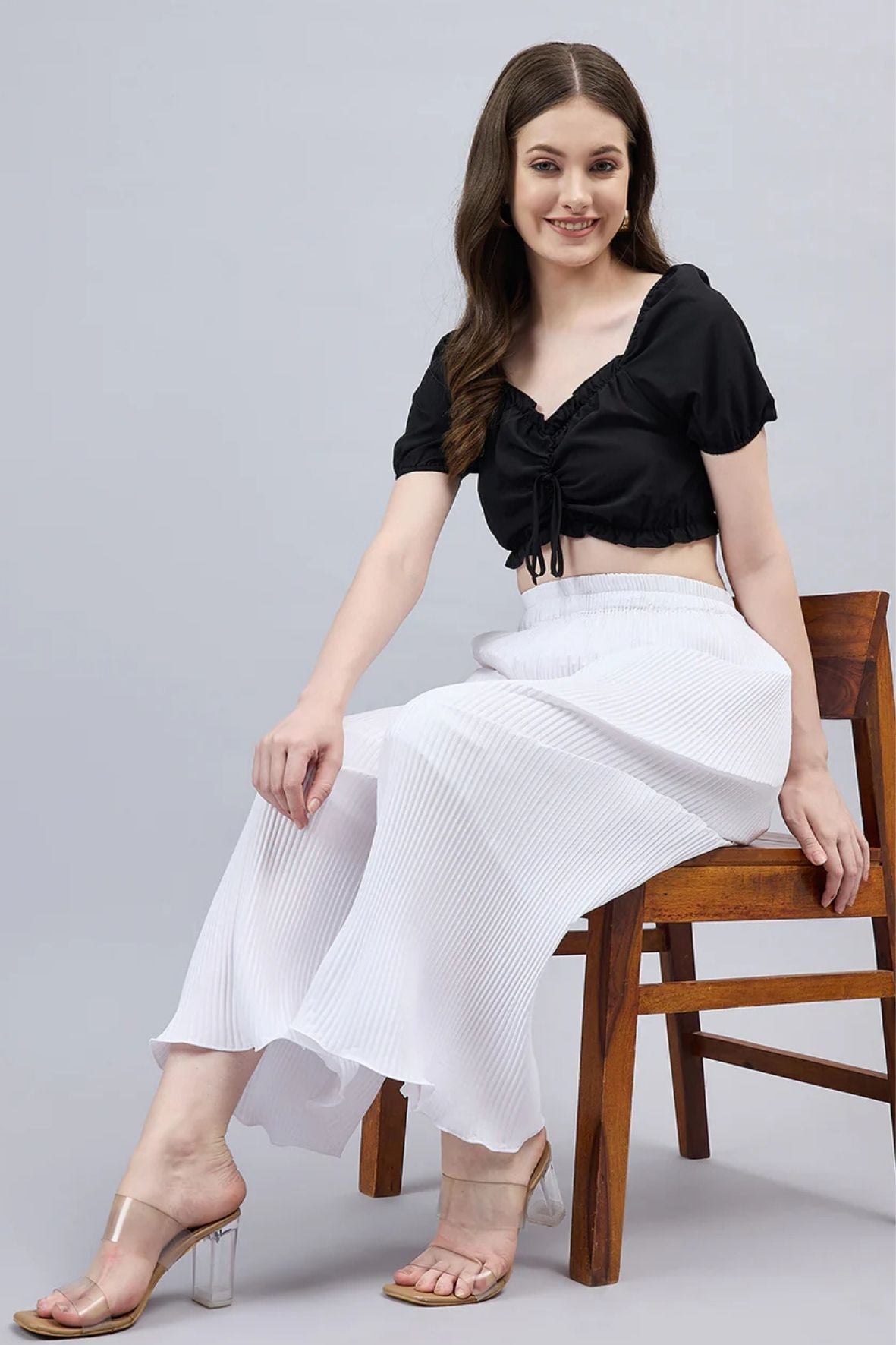 White Pleated Chiffon Palazzo