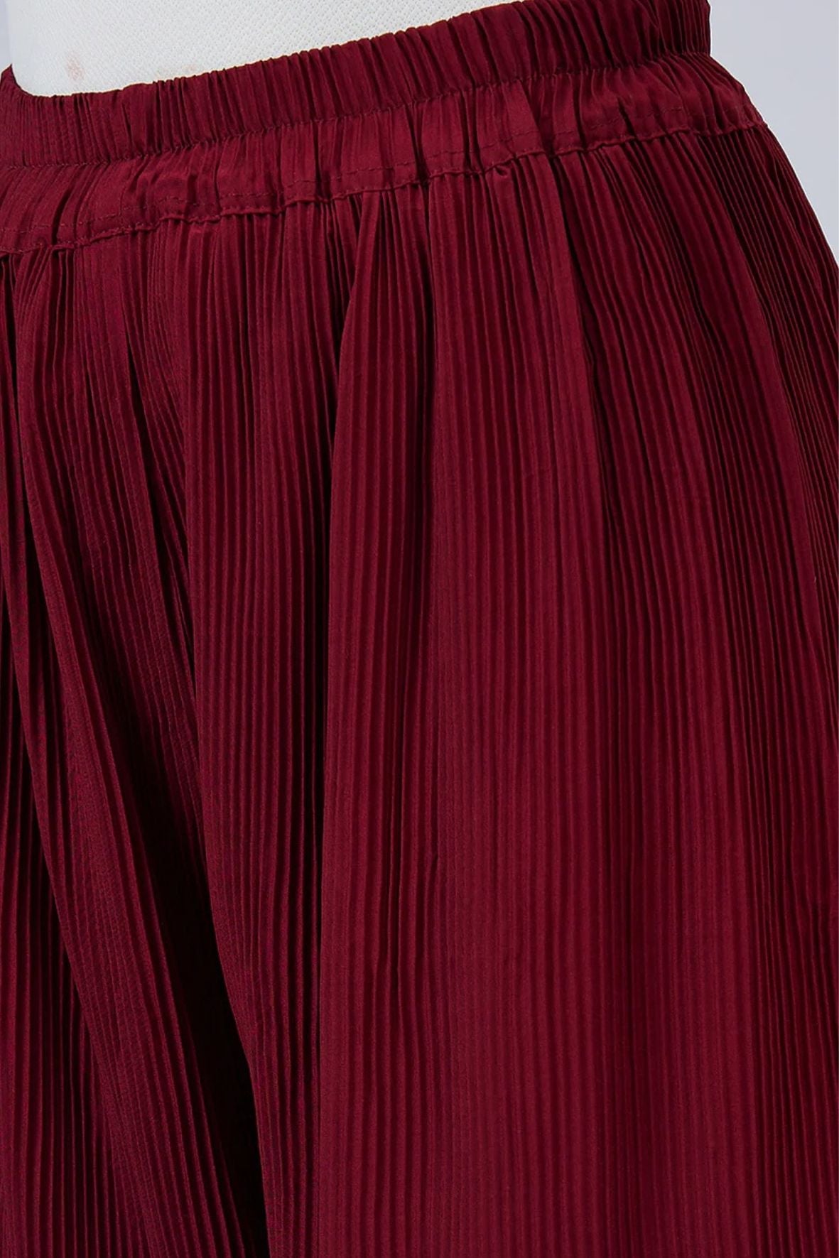 Maroon Pleated Chiffon Palazzo