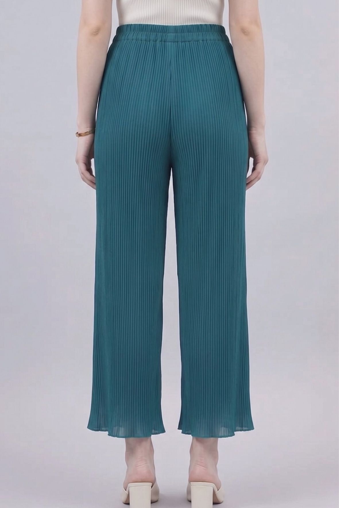 Turquoise Pleated Chiffon Palazzo