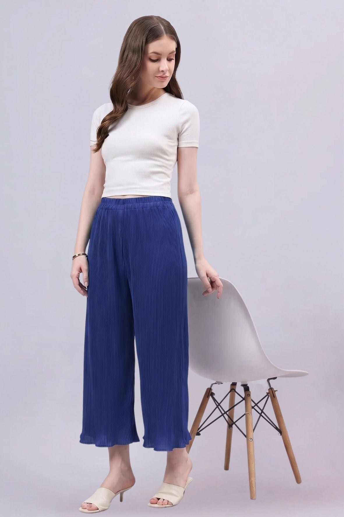 Royal blue Pleated Chiffon Palazzo