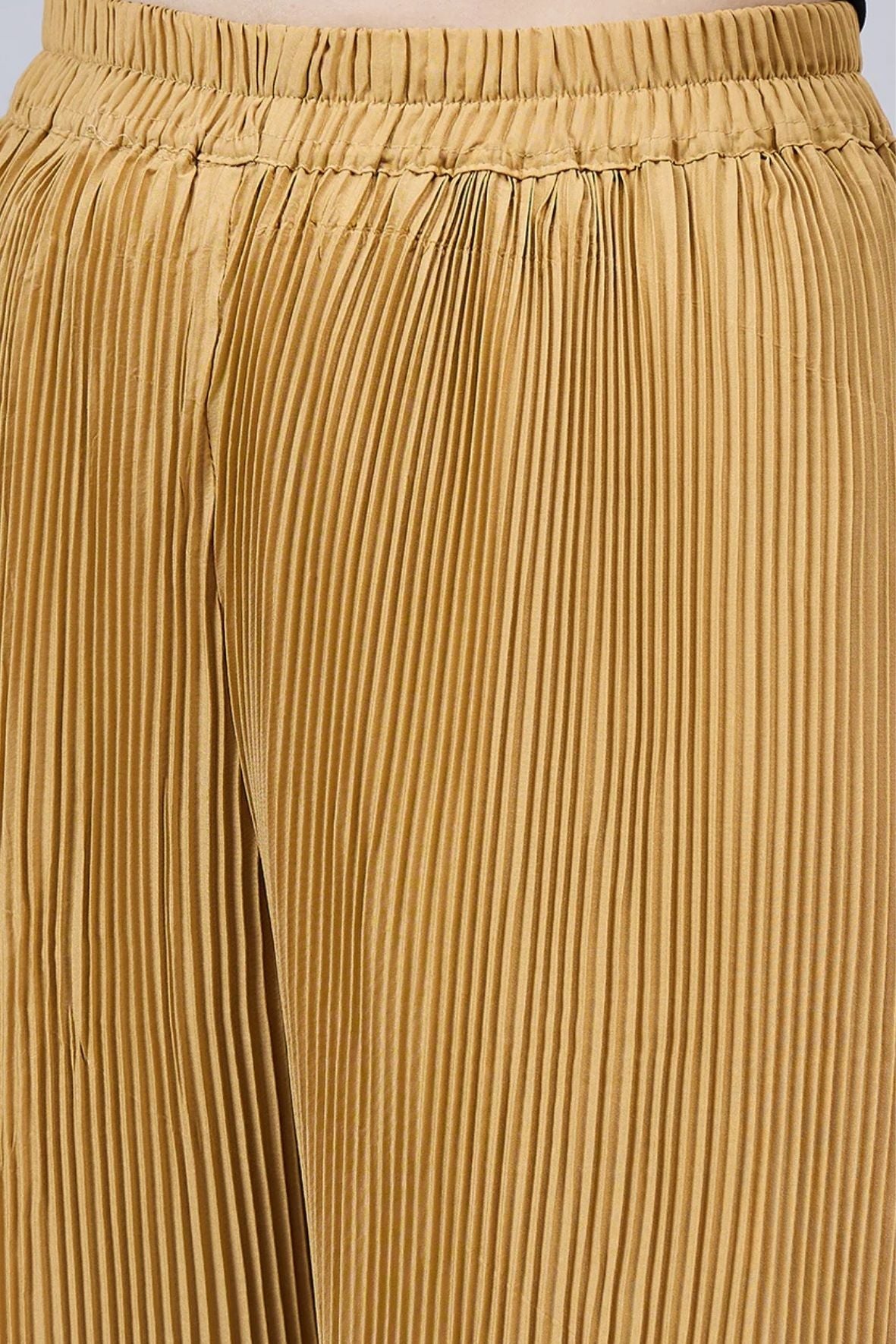 Gold Pleated Chiffon Palazzo