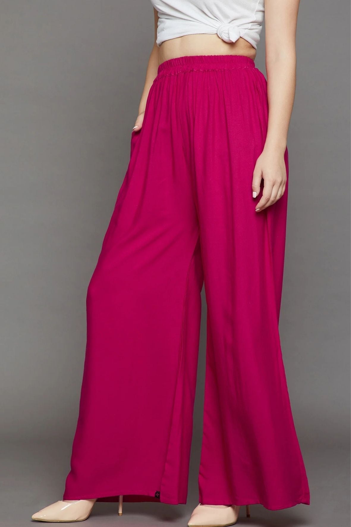Rani Pink Plain Rayon Palazzo