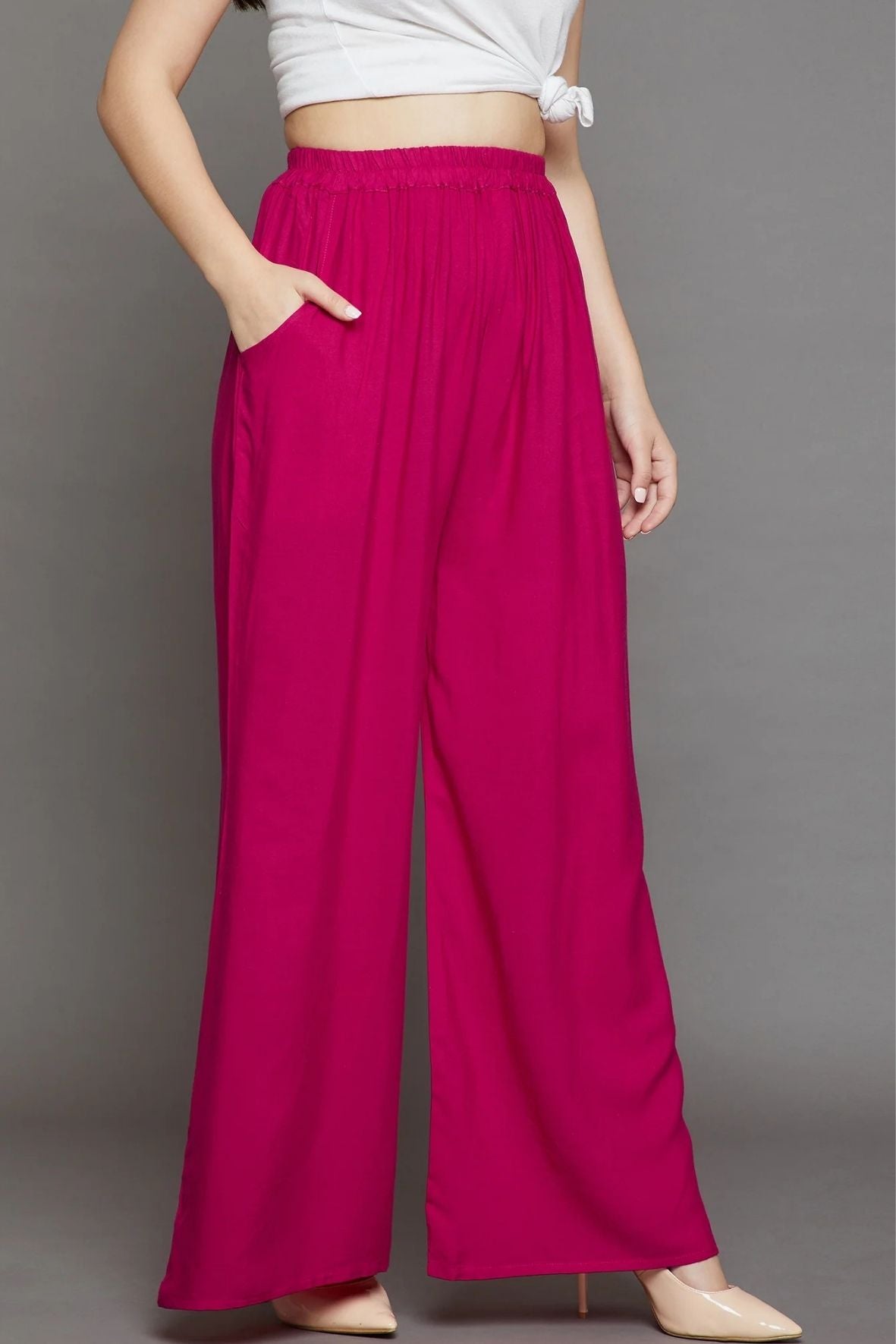 Rani Pink Plain Rayon Palazzo