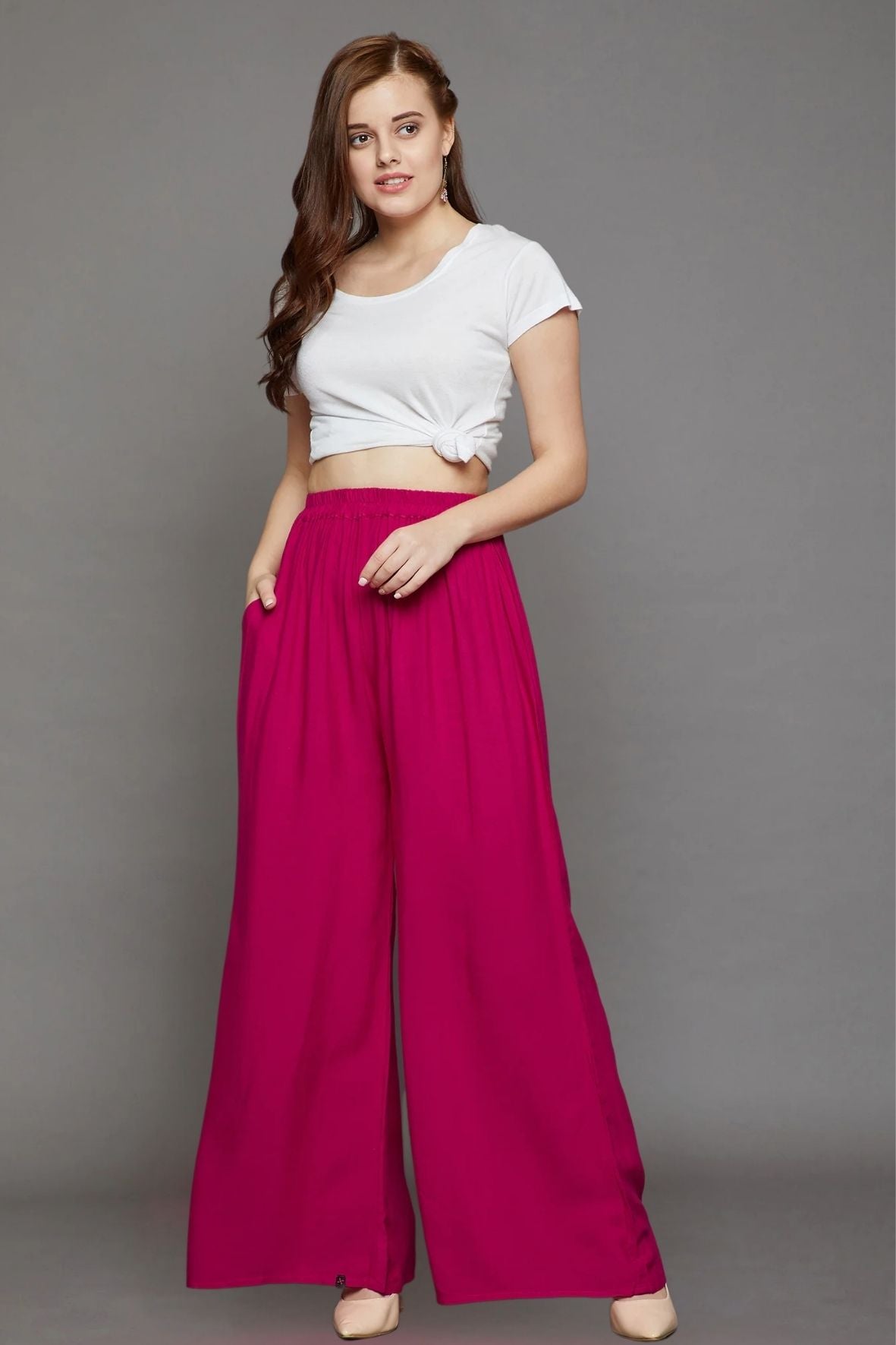 Rani Pink Plain Rayon Palazzo