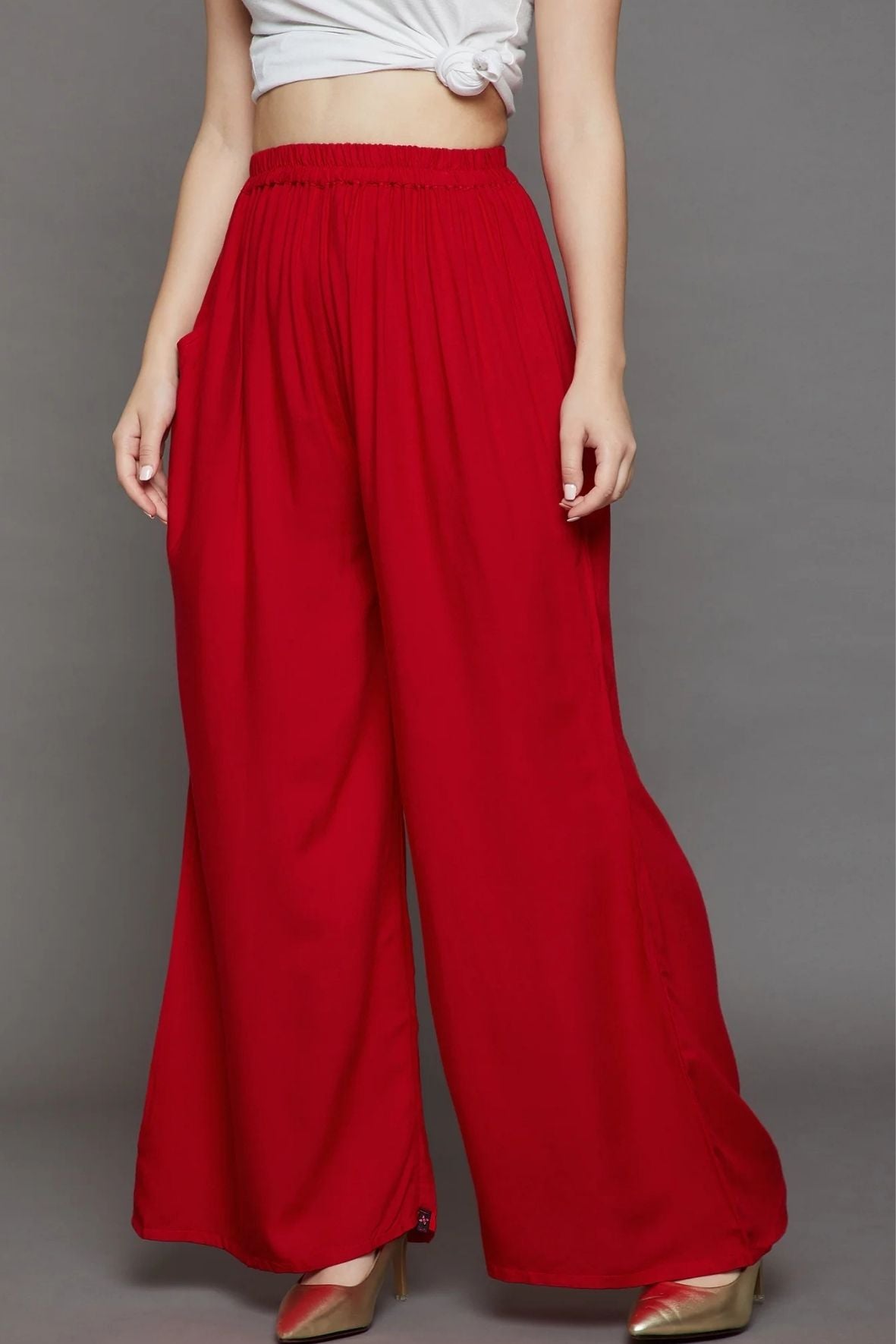 Red Plain Rayon Palazzo
