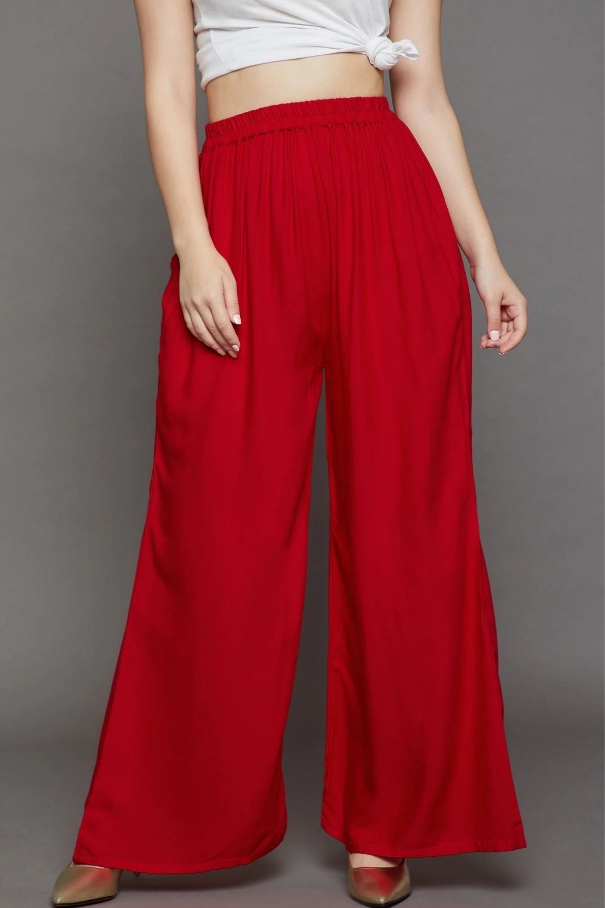 Red Plain Rayon Palazzo
