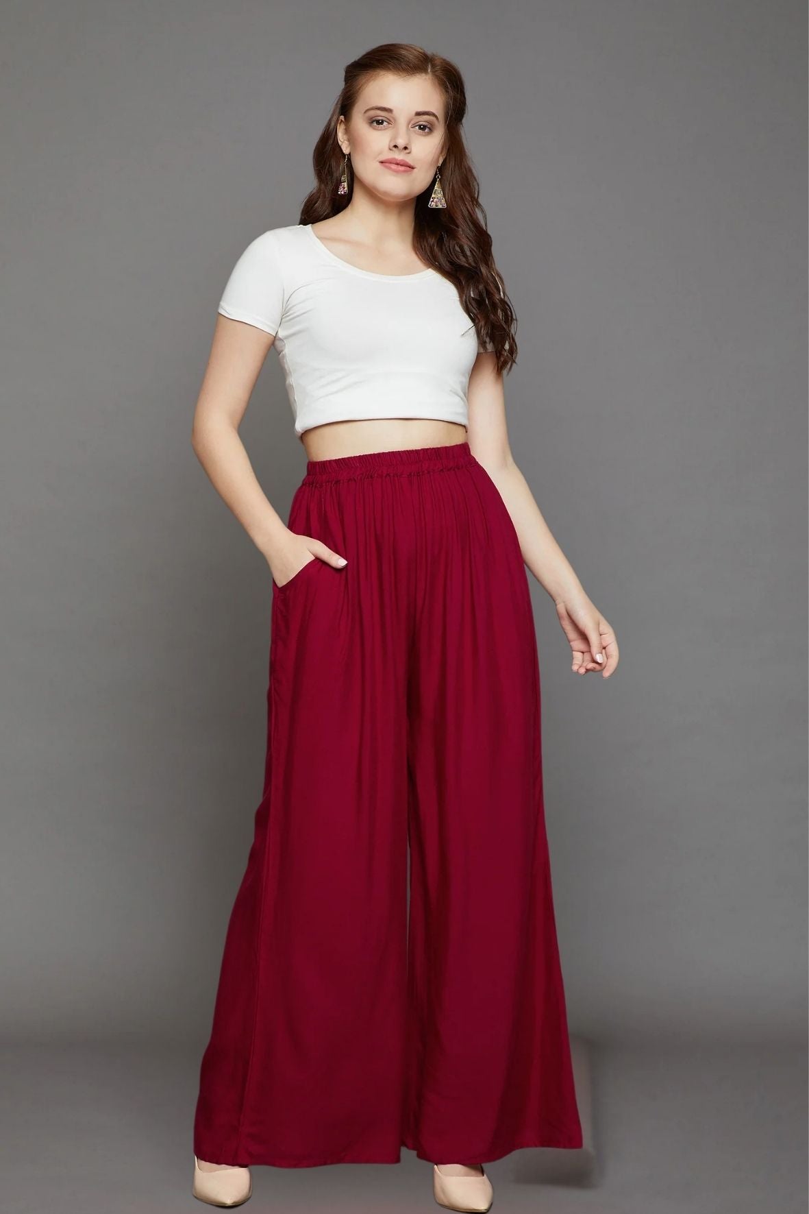 Maroon Plain Rayon Palazzo