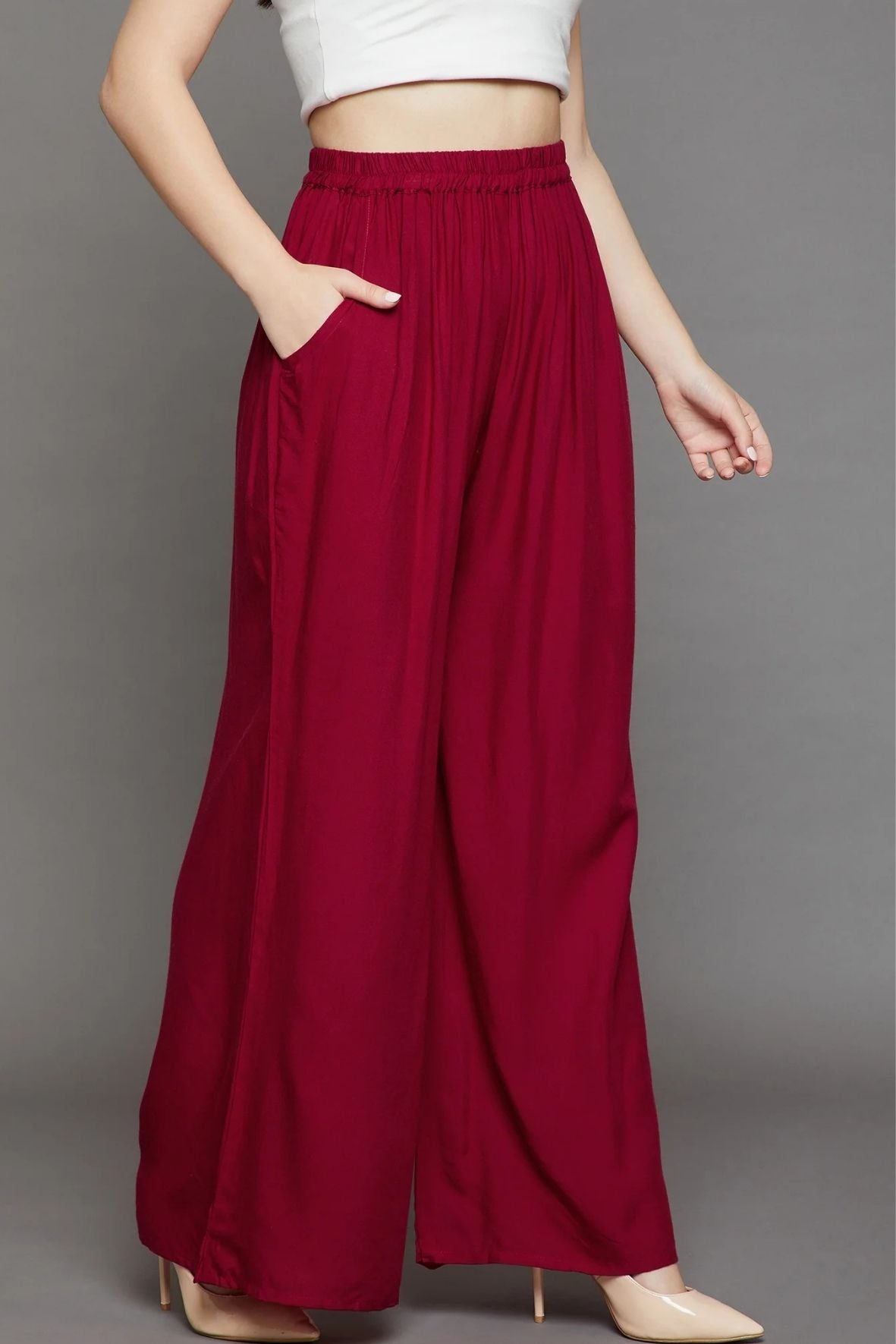 Maroon Plain Rayon Palazzo