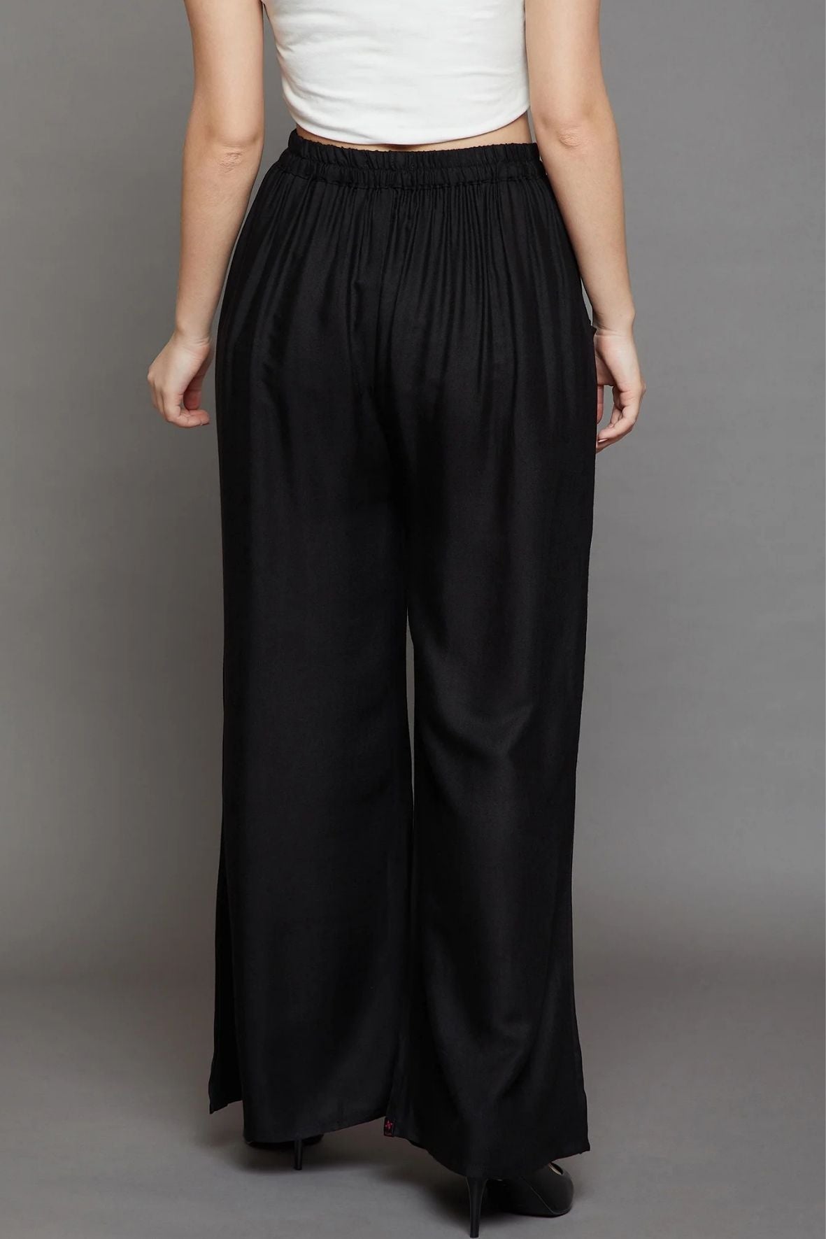 Black Plain Rayon Palazzo