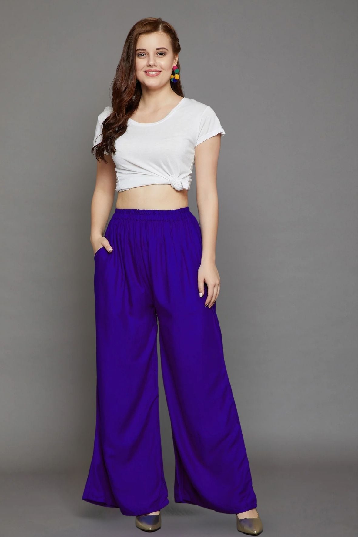 Royal Blue Plain Rayon Palazzo
