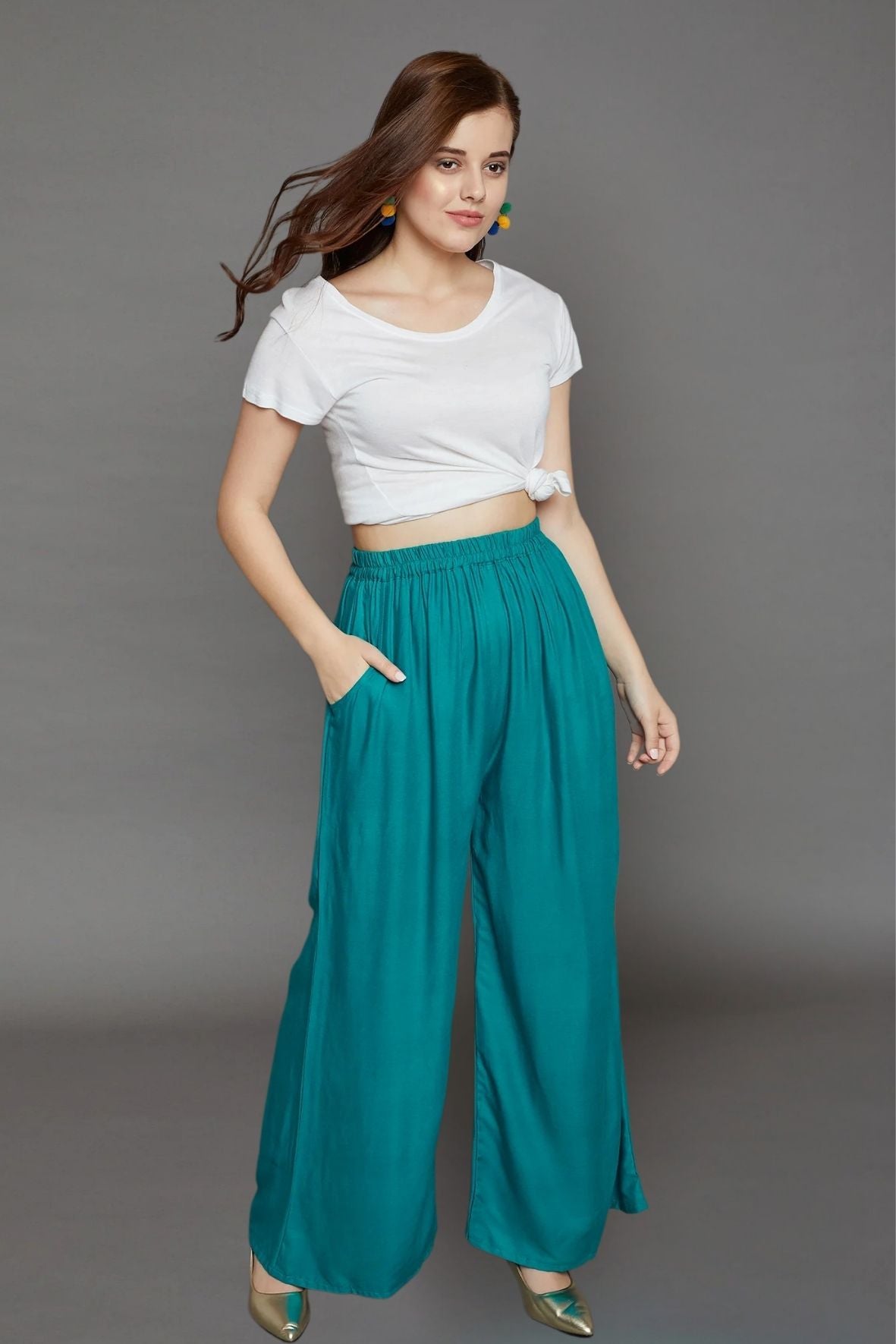 Rama Green Plain Rayon Palazzo